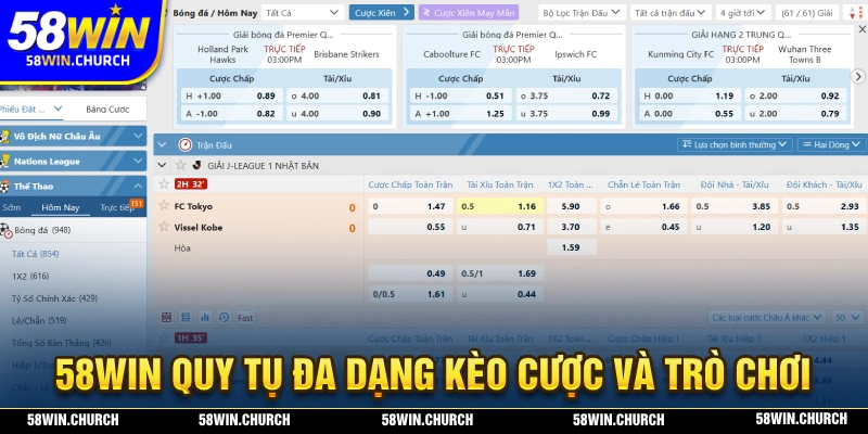 58WIN tổng hợp nhiều kèo cược và trò chơi phổ biến nhất hiện nay