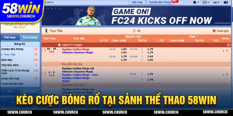 Bên cạnh bóng đá thì kèo bóng rổ cũng rất được yêu thích tại thể thao 58WIN